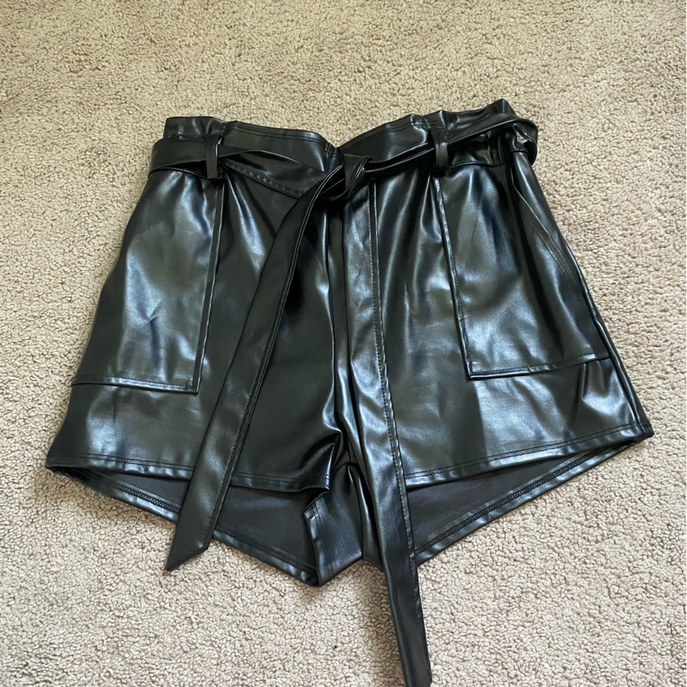 Windsor Black Leather High Waisted Shorts